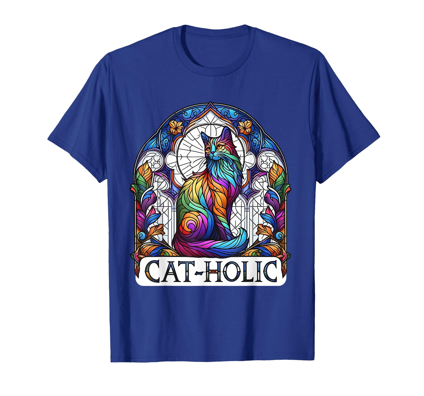 Cat-holic. Funny Catholic. Stained Glass Cat. T-Shirt