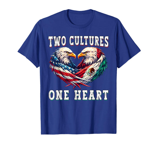 Two Cultures One Heart Mexican American Flag Mexico USA T-Shirt