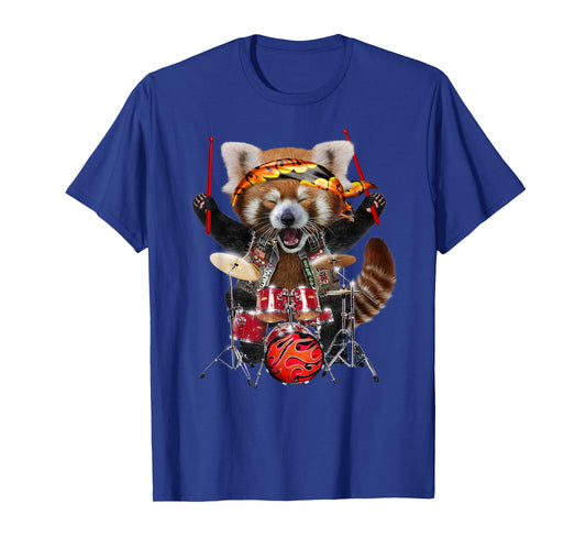 Punk Red Panda Play Drum in Heavy Metal Band - T-Shirt