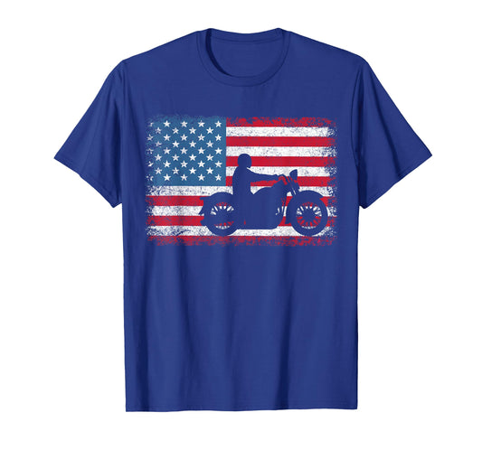 American Flag Biker Motorcycle USA Flag 4th of July Boys Men T-Shirt