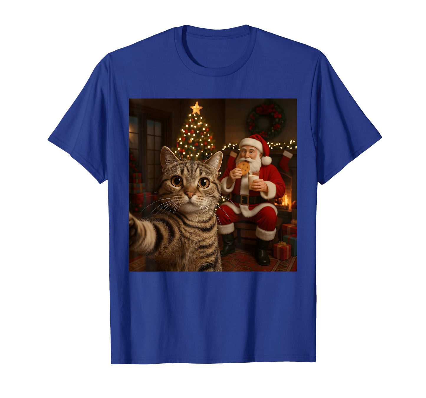 Funny Cat Selfie Santa Claus Eating Cookies Christmas Meme T-Shirt
