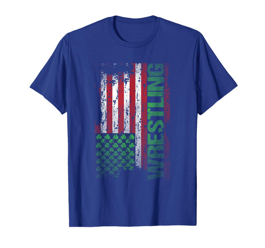 Irish American Flag St Patrick's Day Wrestling T-Shirt for Women Kids Men