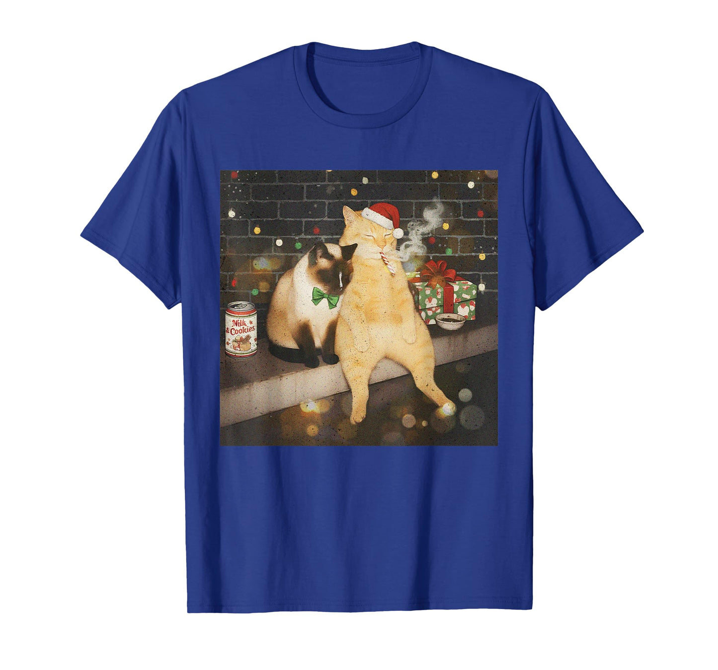 Christmas Smoking Cat Funny Candy Cane Cat Santa Meme Animal T-Shirt