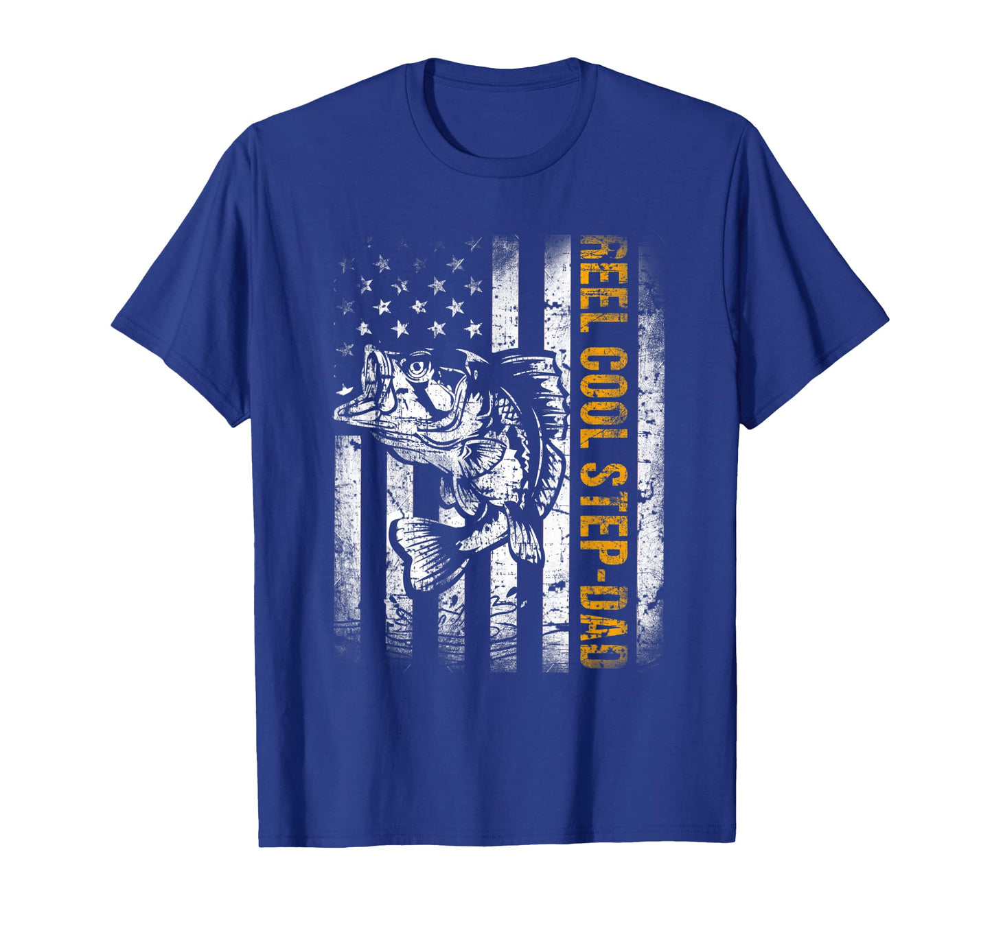 Mens Reel Cool Step-Dad American Flag Fishing Fathers Day T-Shirt