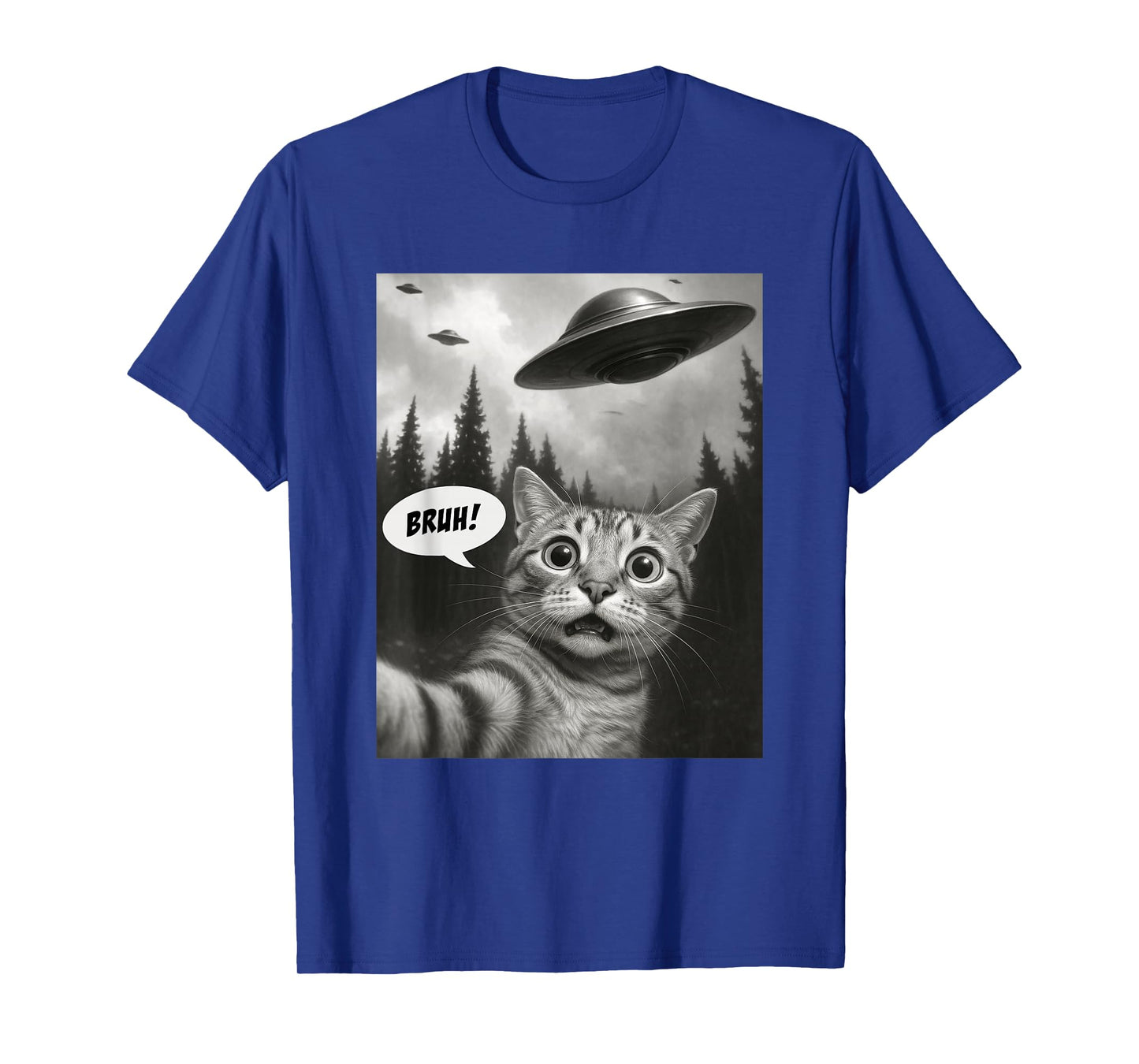 Funny Cat Bruh for Teens Boys Meme Cat Selfie with UFOs T-Shirt