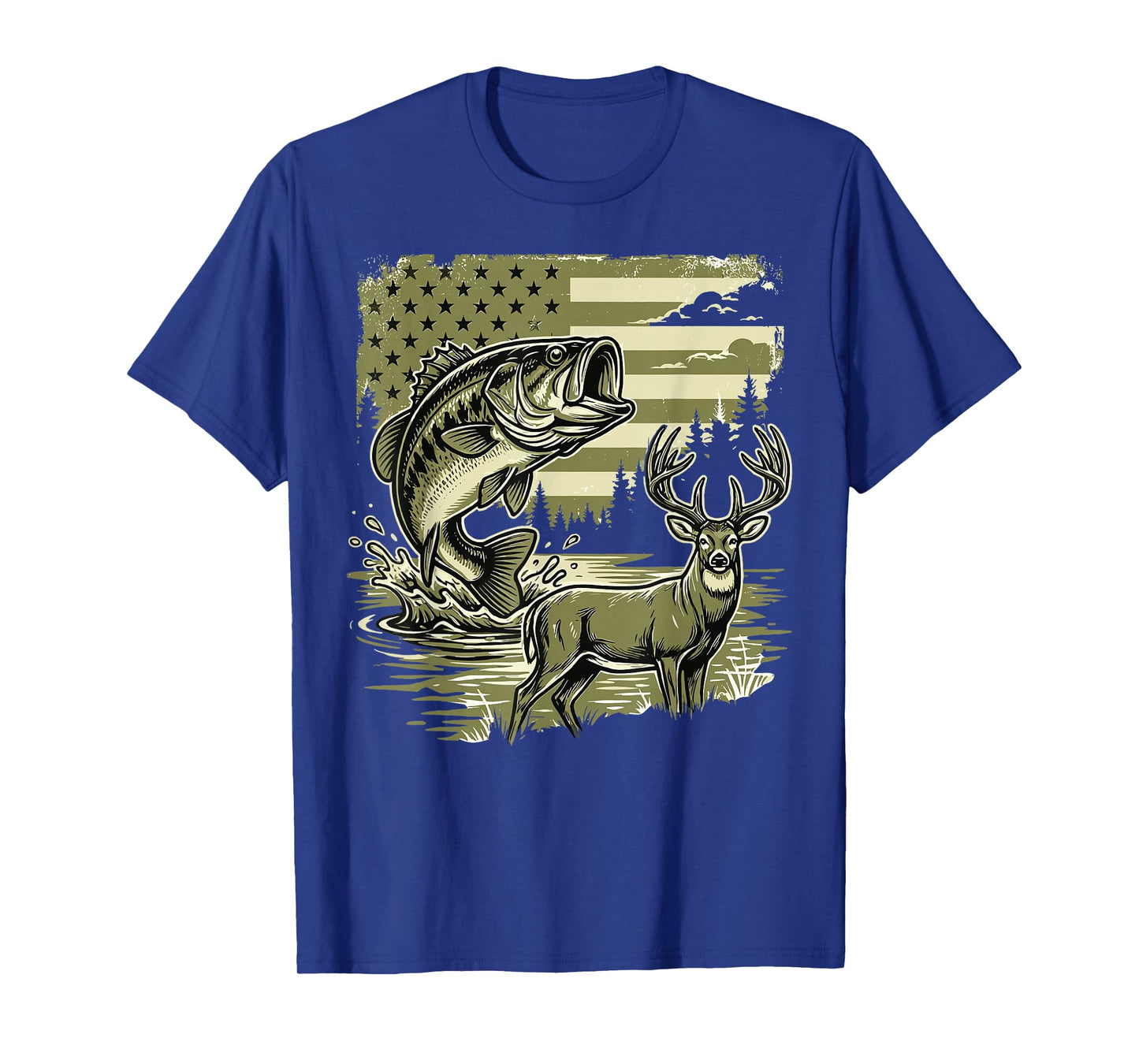 American Flag Bass Fishing and Hunting Youth Boys Outdoor T-Shirt