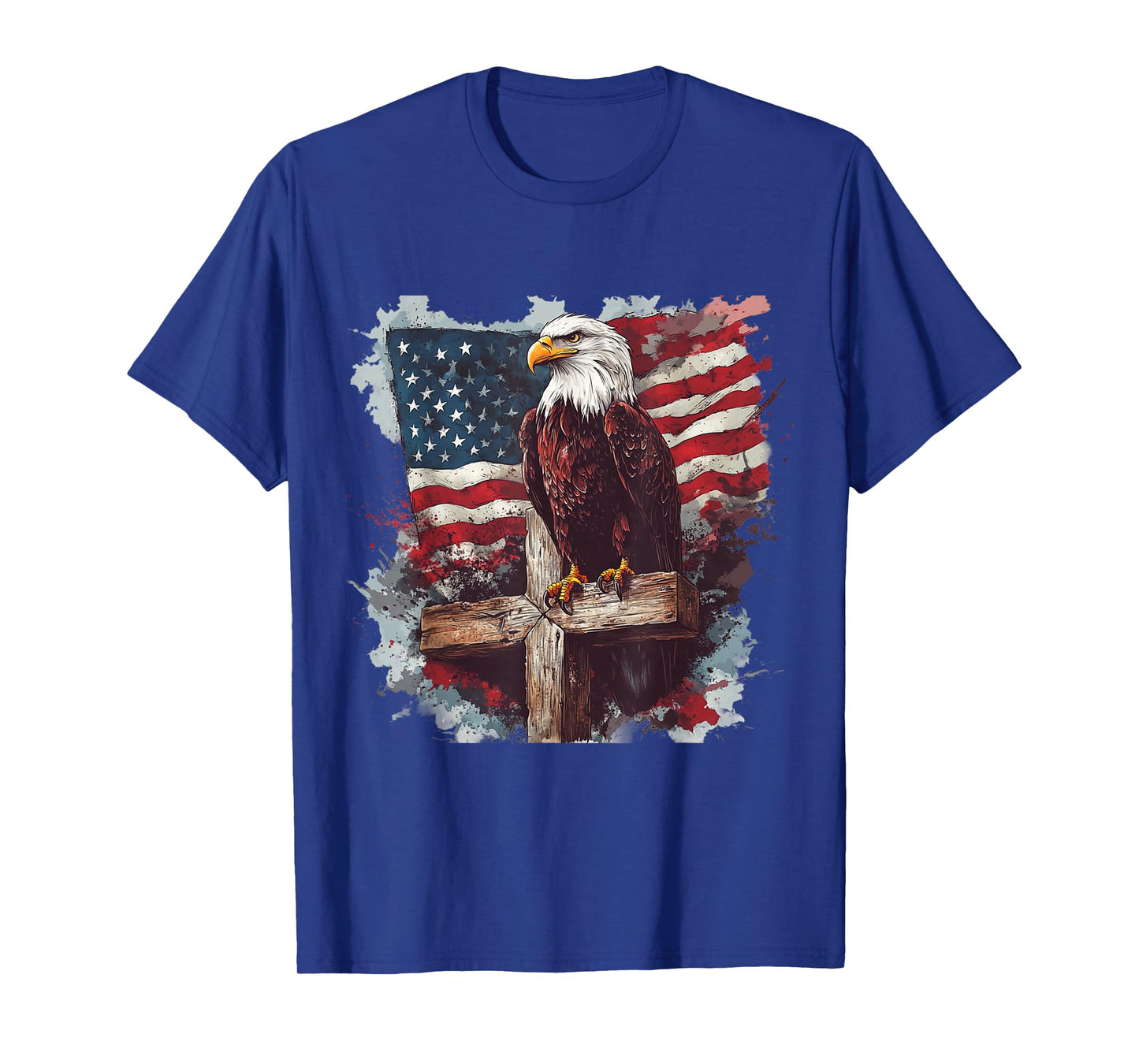 Bald Eagle Cross American Flag Patriotic Christian T-Shirt