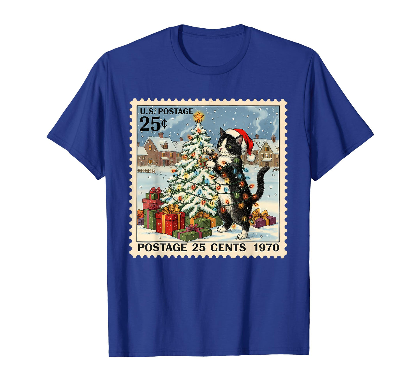 Christmas Xmas Tuxedo Cat Lover Vintage Postage 25 Cents T-Shirt
