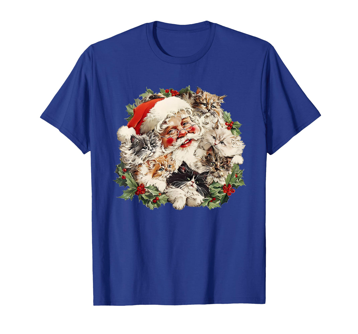 Funny Vintage Santa Claus and Kittens Cats Christmas Wreath T-Shirt