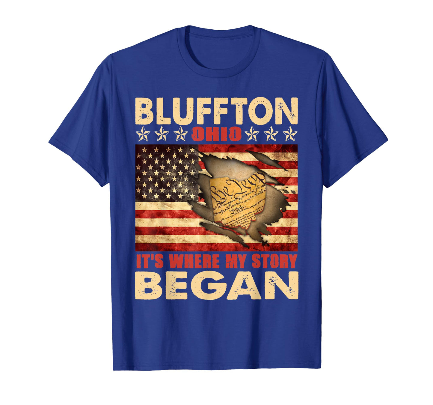 Bluffton Ohio USA Flag Independence Day T-Shirt for Women Men