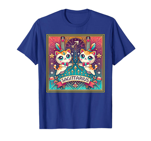Sagittarius Cats Zodiac Astrology in Art Deco T-Shirt