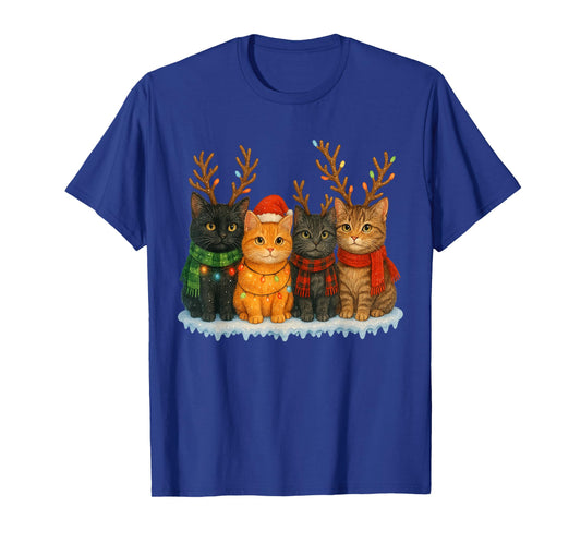 Cute Cats Santa Christmas Lights Holiday Kitten Pets Xmas T-Shirt