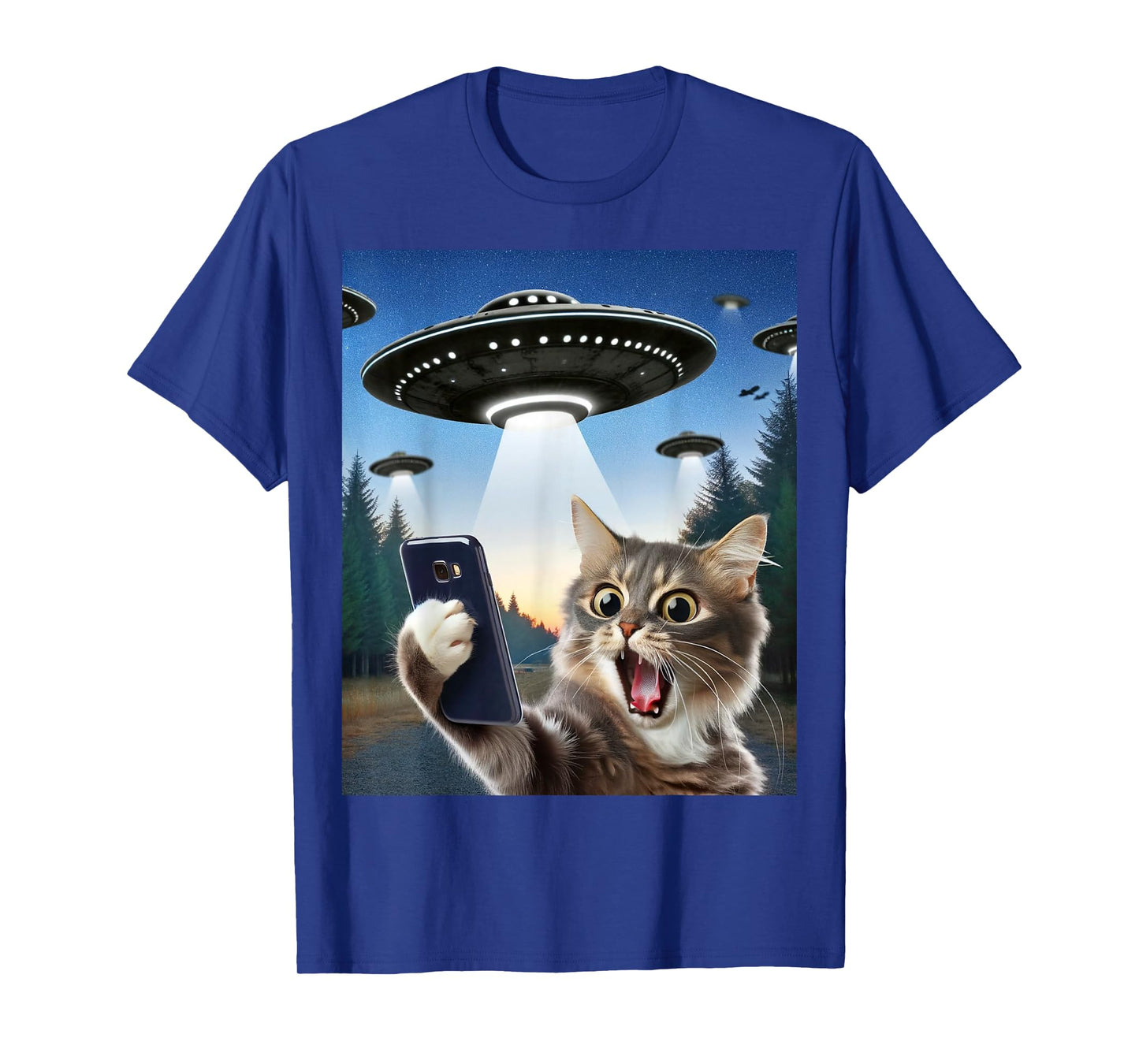 Funny Cat Selfie With Ufos T-Shirt