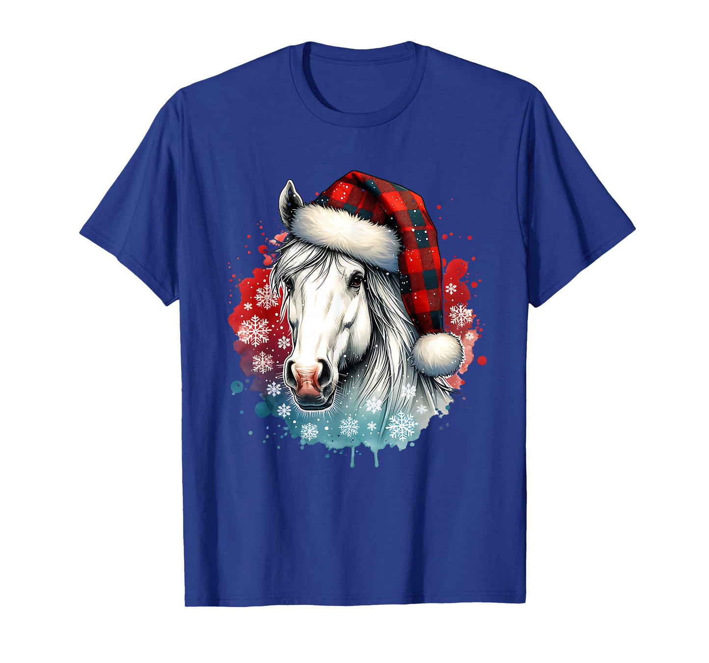 Christmas Horse Santa Hat Red Buffalo Plaid Xmas Horses T-Shirt