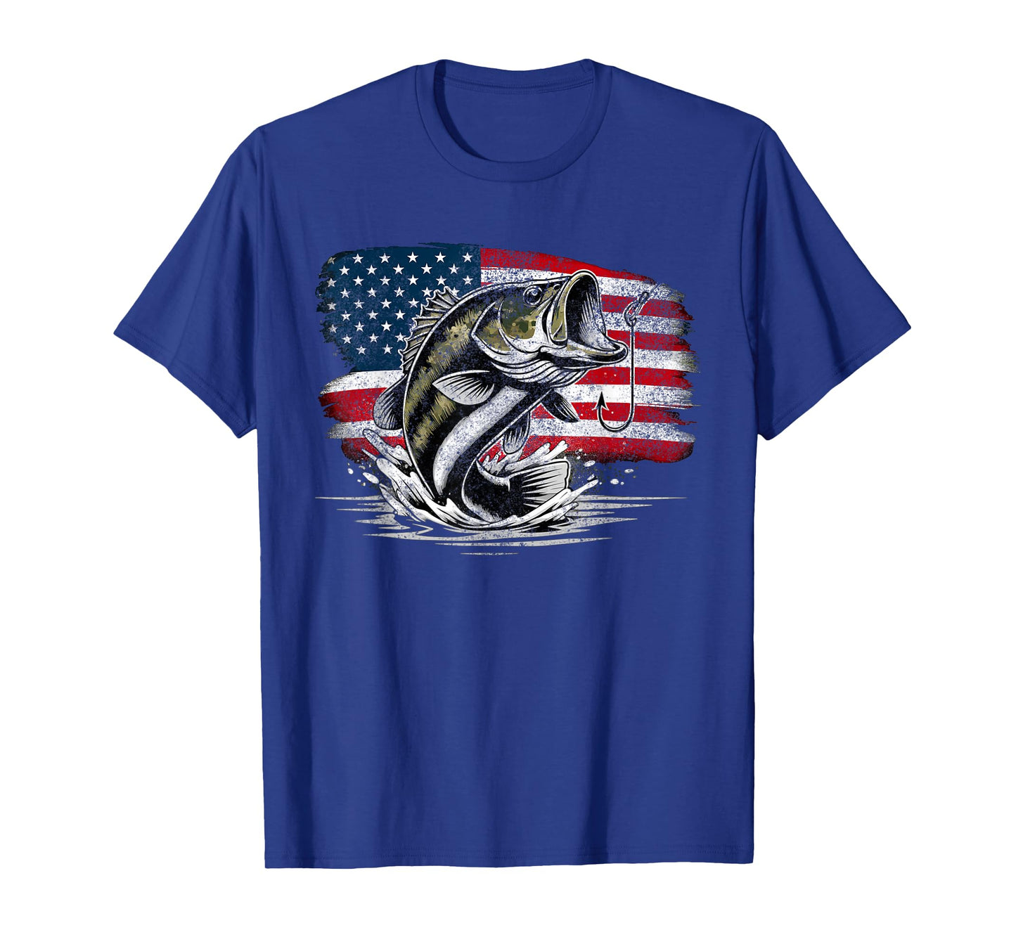 Fishing Retro US American Flag Bass Fish Fisherman Camo T-Shirt