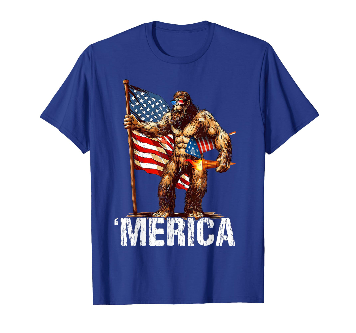 Bigfoot Merica Rock American Flag Patriotic 4th Of July T-Shirt