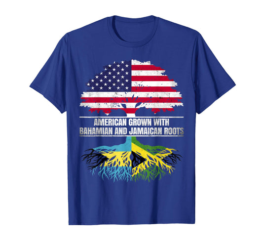 American Grown with Flag Heritage Bahamian Jamaican Roots T-Shirt