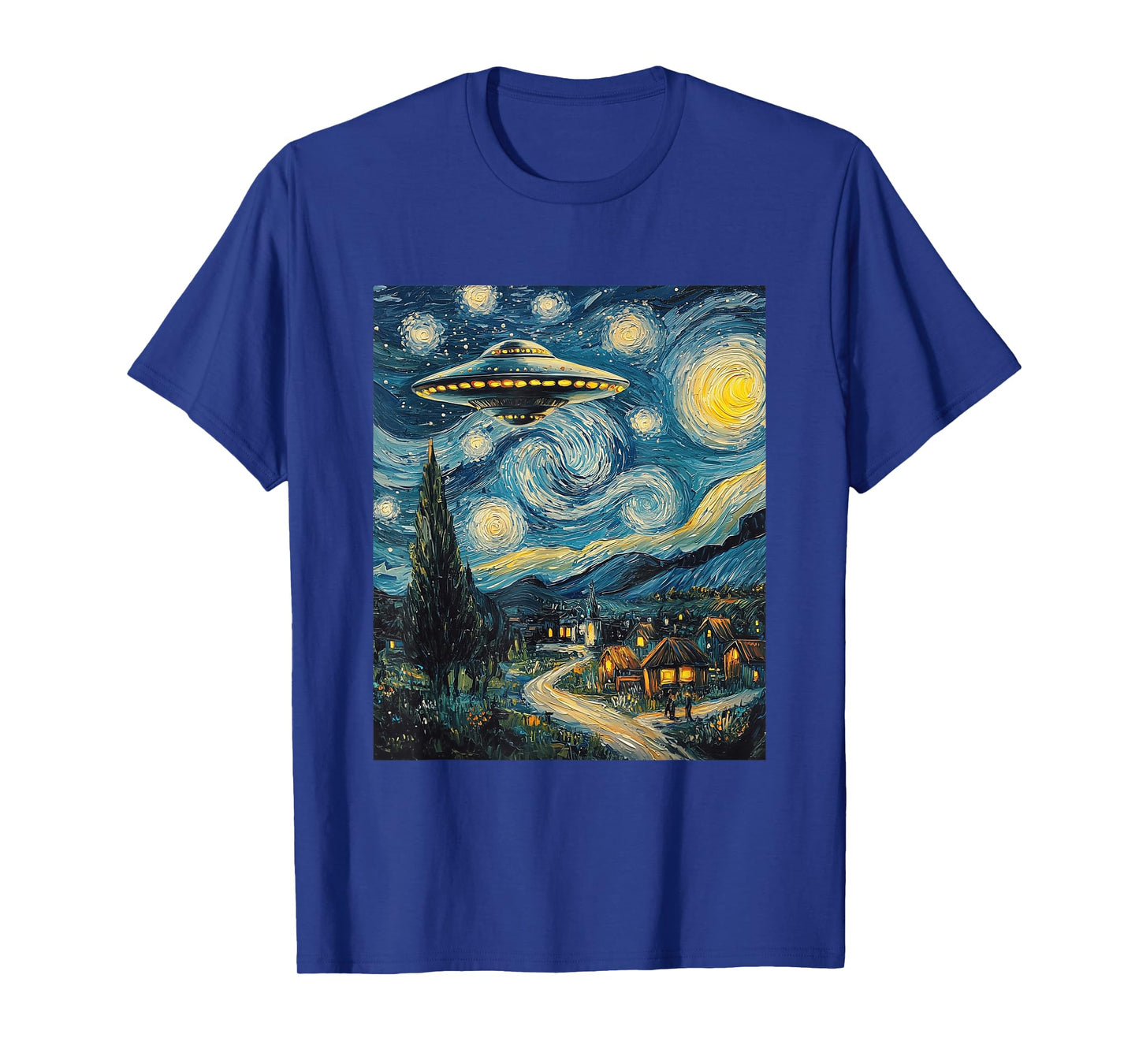 UFO Aliens Flying Saucer - Van Gogh Style - Starry Night T-Shirt