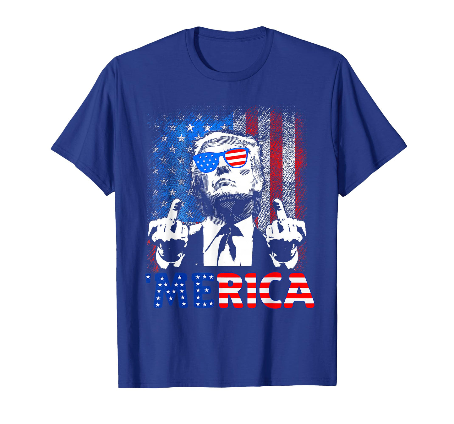 Funny Trump 4th of July Merica American Flag Sunglasses T-Shirt