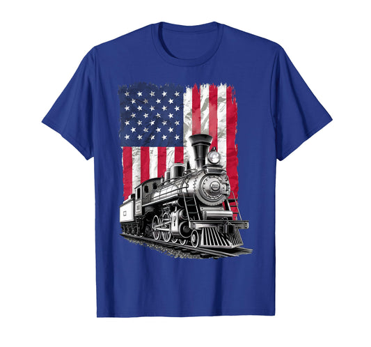 Train USA Flag Locomotive 4th Of July Train Spotter T-Shirt