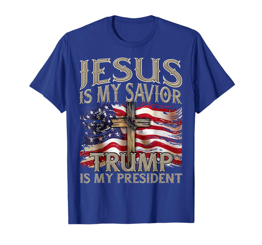 Jesus is My Savior Trump is My President 2024 American Flag T-Shirt