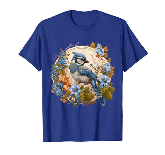 Cute Cottagecore Floral Blue jay Aesthetic Women Graphic T-Shirt