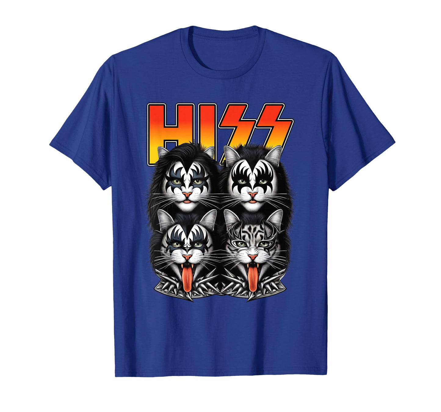 Funny Hiss Cats Band Parody 70s Music Lover Cat Face Graphic T-Shirt