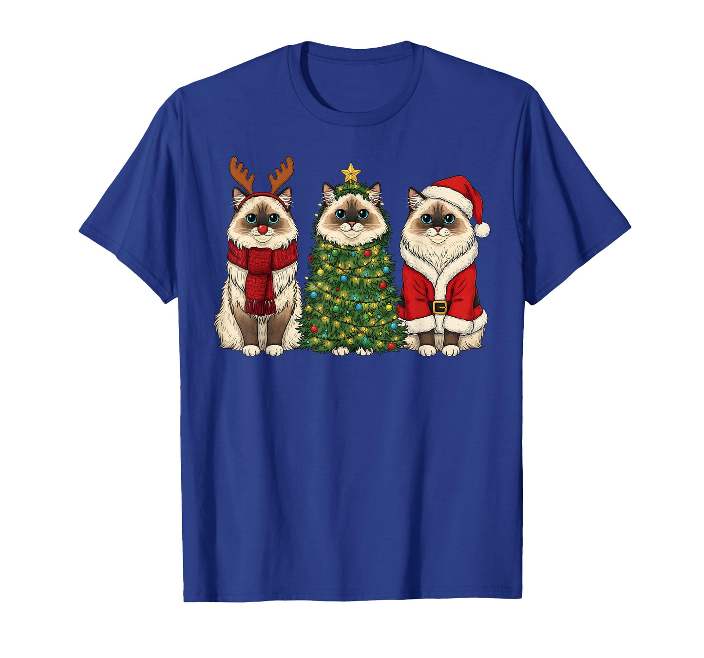 Retro Christmas Ragdoll Cat Santa Reindeer T-Shirt