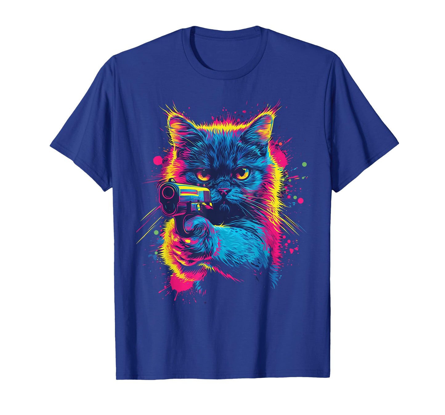 Dinosaurus Rekx Funny Cat With a Gun Graphic T-Shirt, Small, Black