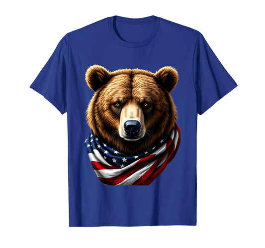 Grizzly Bear USA Flag 4th Of July Funny Grizzly Bear Lover T-Shirt