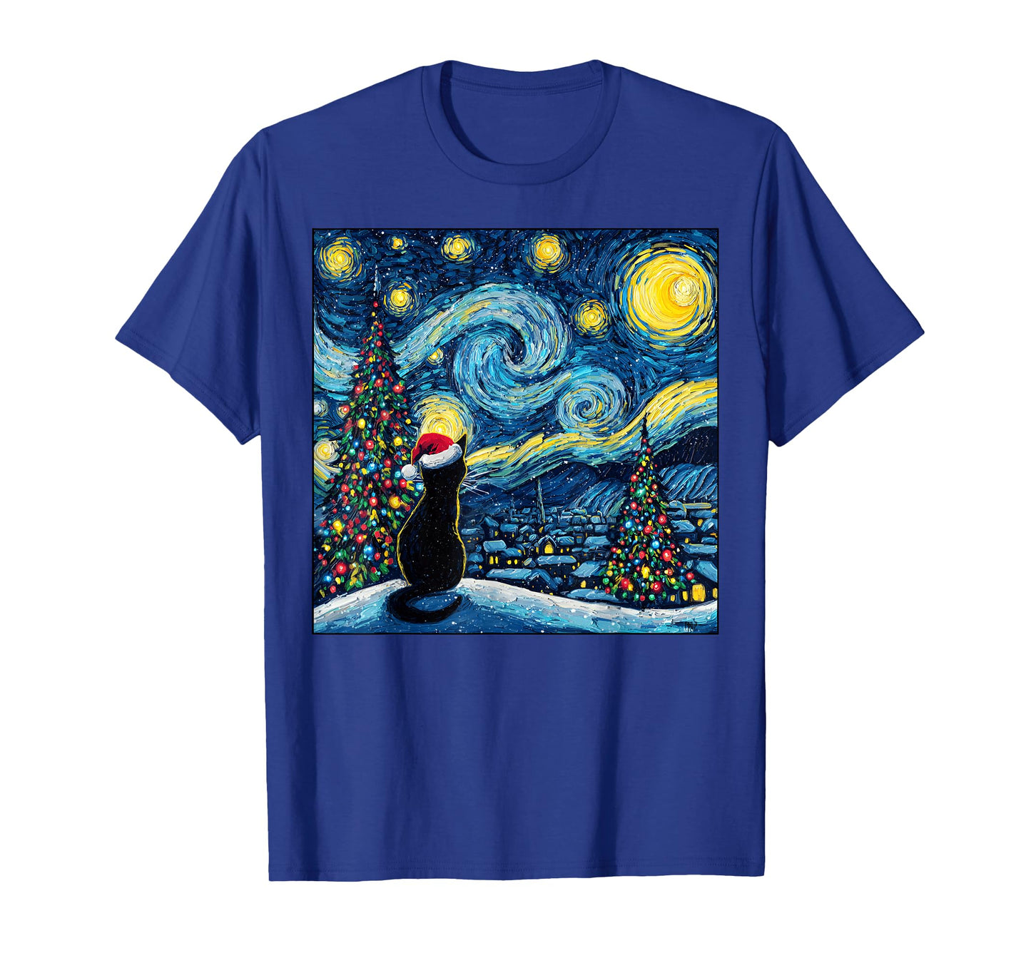 Van Gogh Starry Night Black Cat Santa Hat Toddlers Christmas T-Shirt