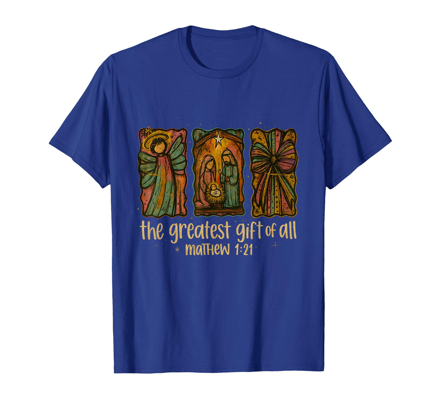 Matthew 1:21 Nativity Greatest Gift Vintage Faith Art T-Shirt