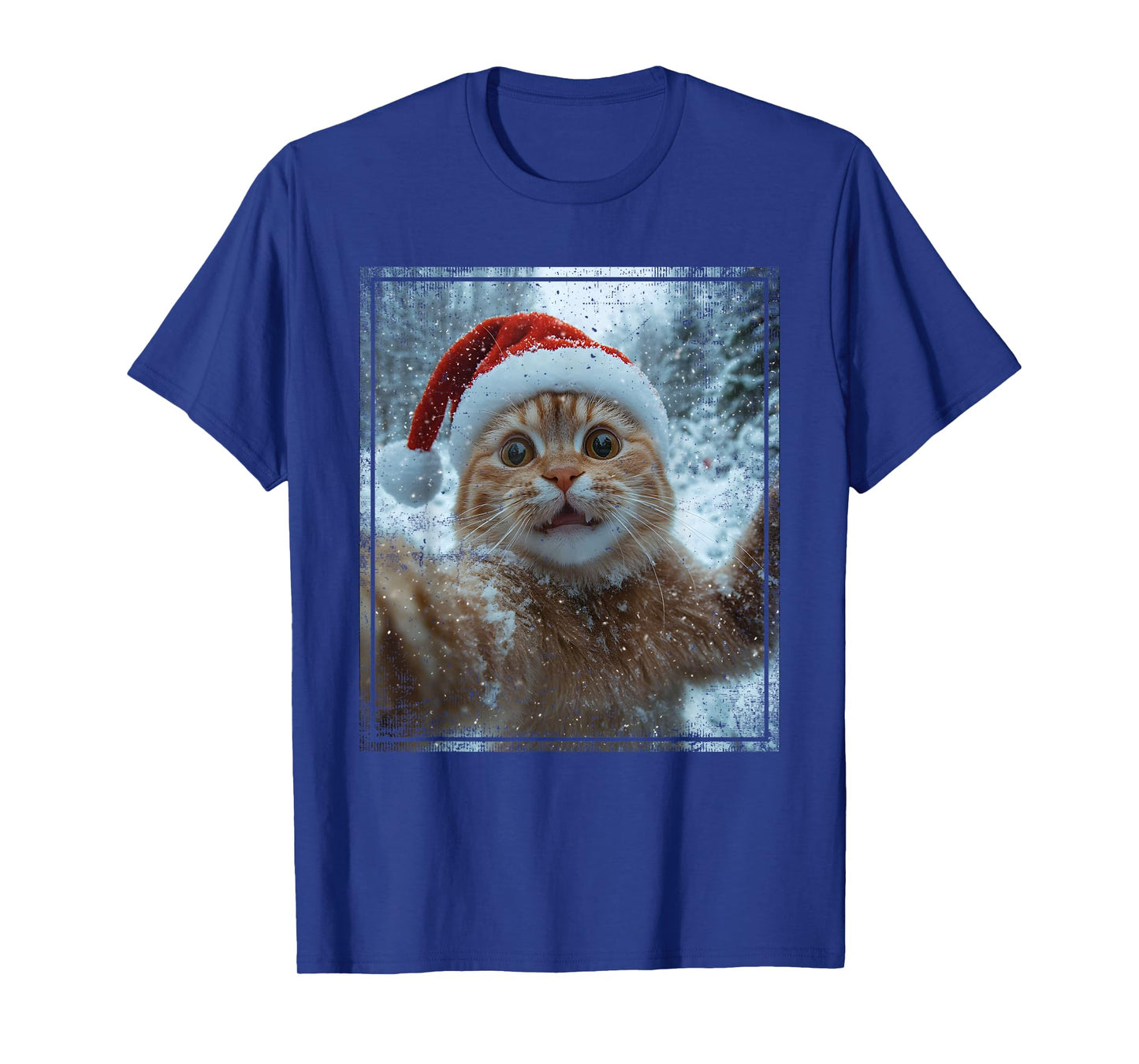 Funny Christmas Cat Selfie Santa Hat Design T-Shirt
