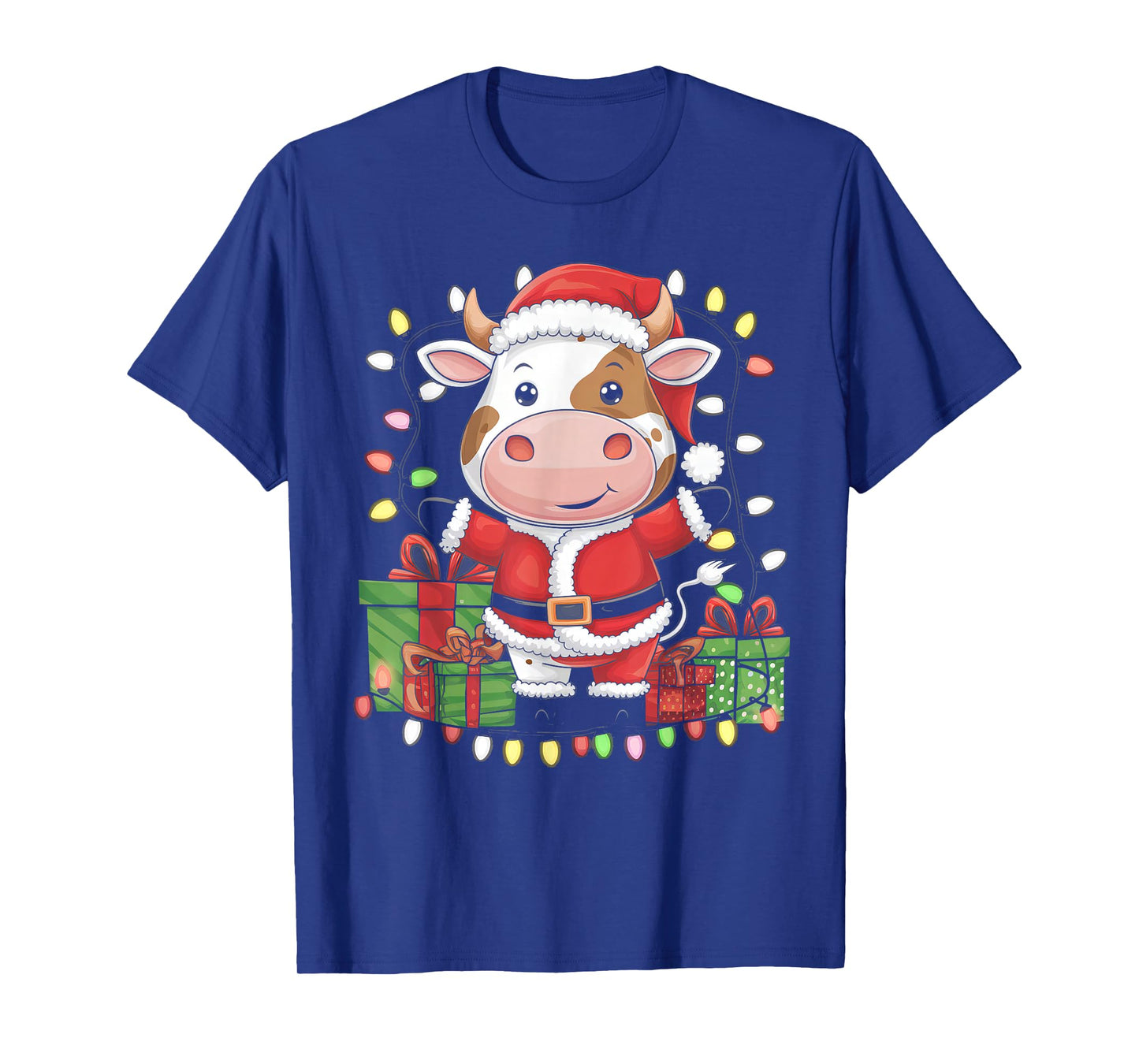 Cow Christmas Tree Xmas Lights for Cow Animal Lover Farmer T-Shirt