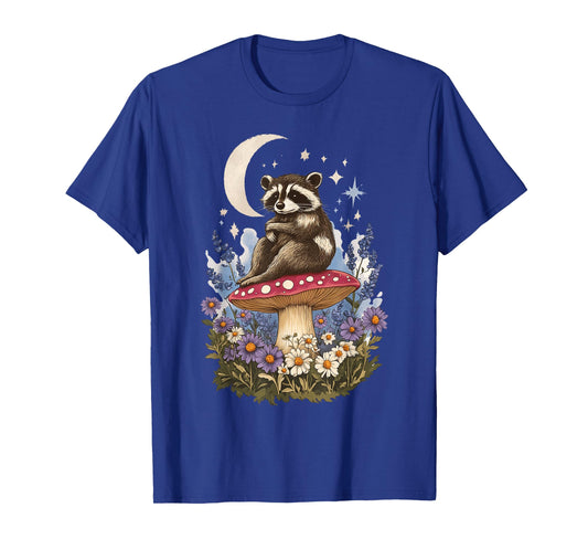 Cottagecore Mystic Moon Raccoon on Toadstool Mushroom T-Shirt