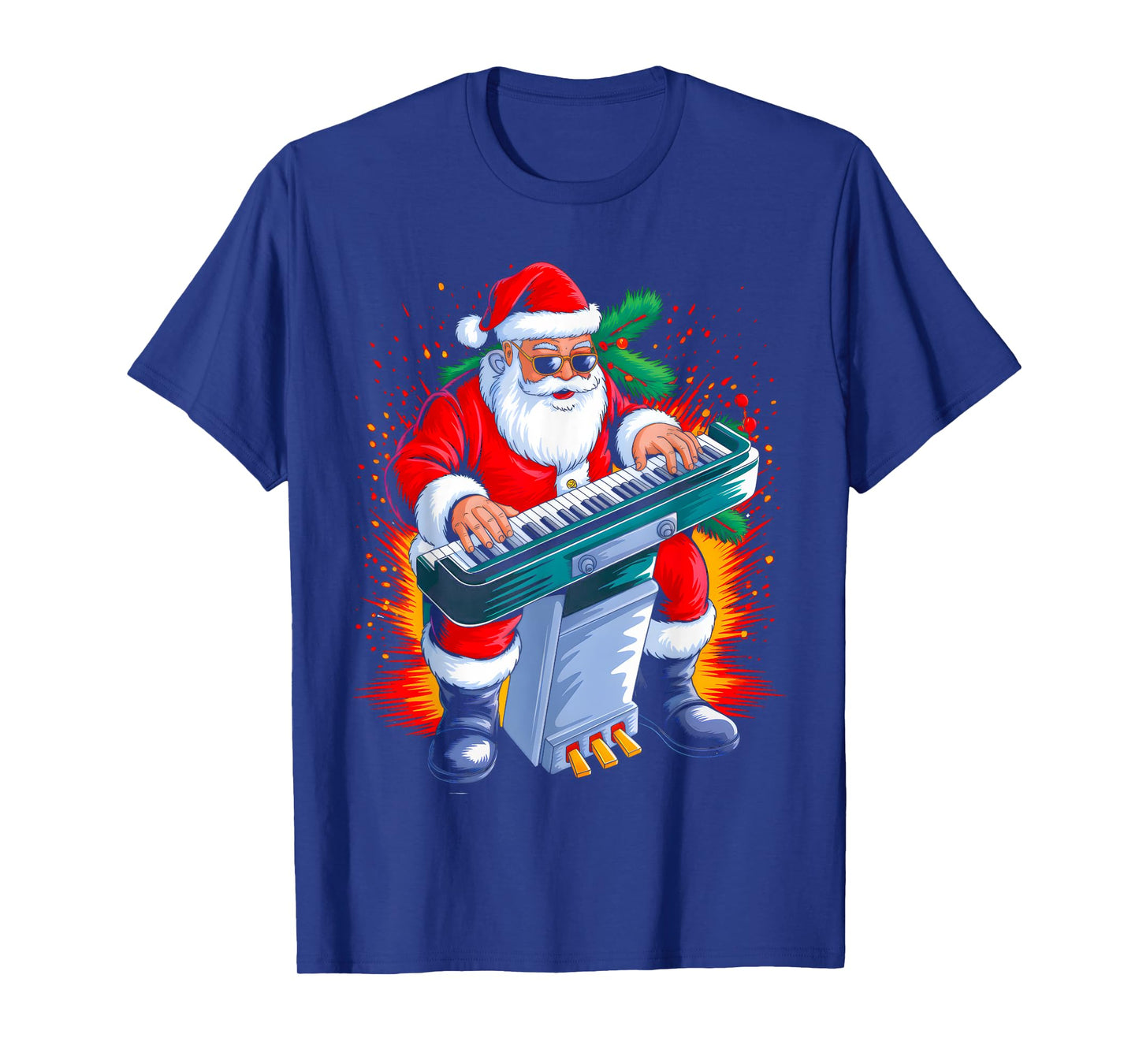 Piano Santa Playing Drums Funny Christmas Music Lover Boys T-Shirt