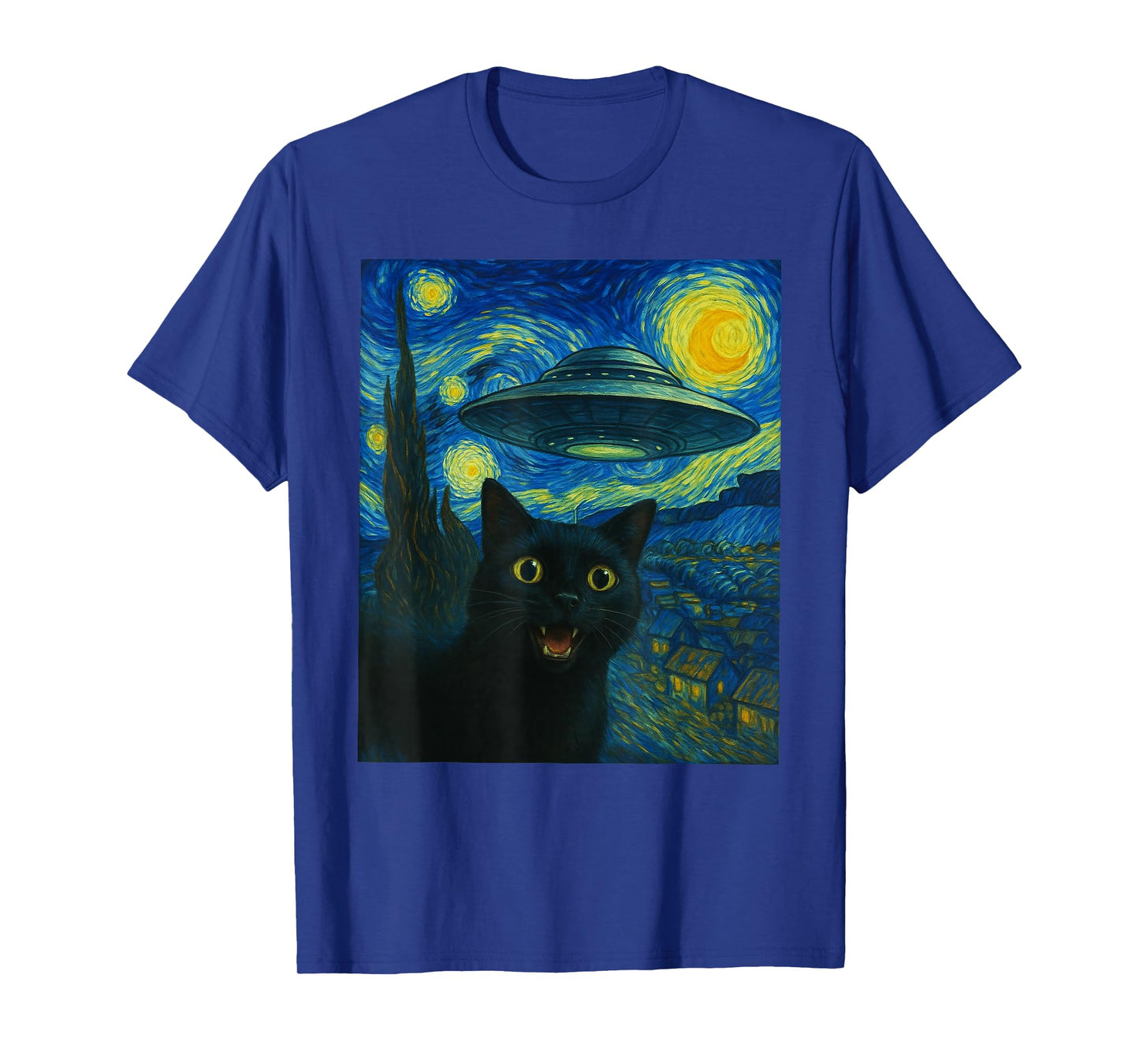 Cat Selfie with Alien UFO Night Van Gogh Gifts Men Women Kid T-Shirt