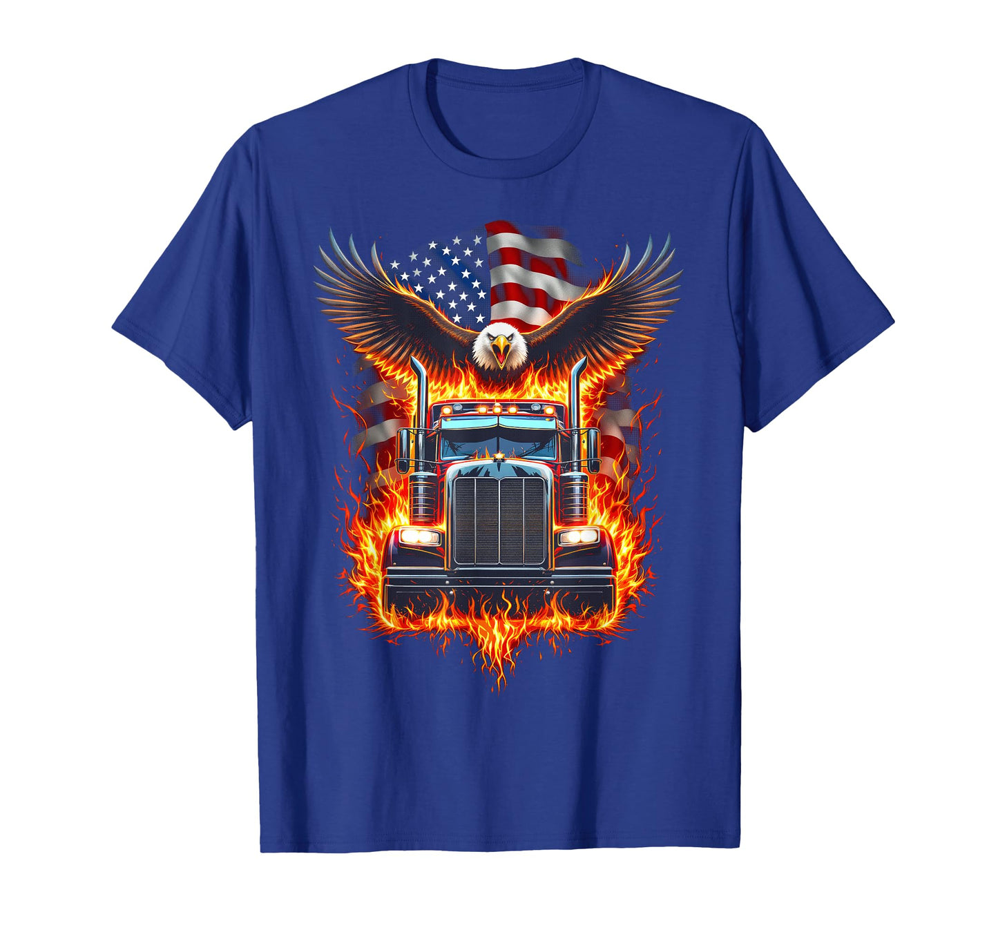 Trucker Patriotic American Flag Semi Truck Driver Eagle T-Shirt