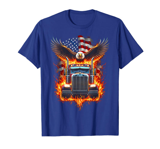 Trucker Patriotic American Flag Semi Truck Driver Eagle T-Shirt