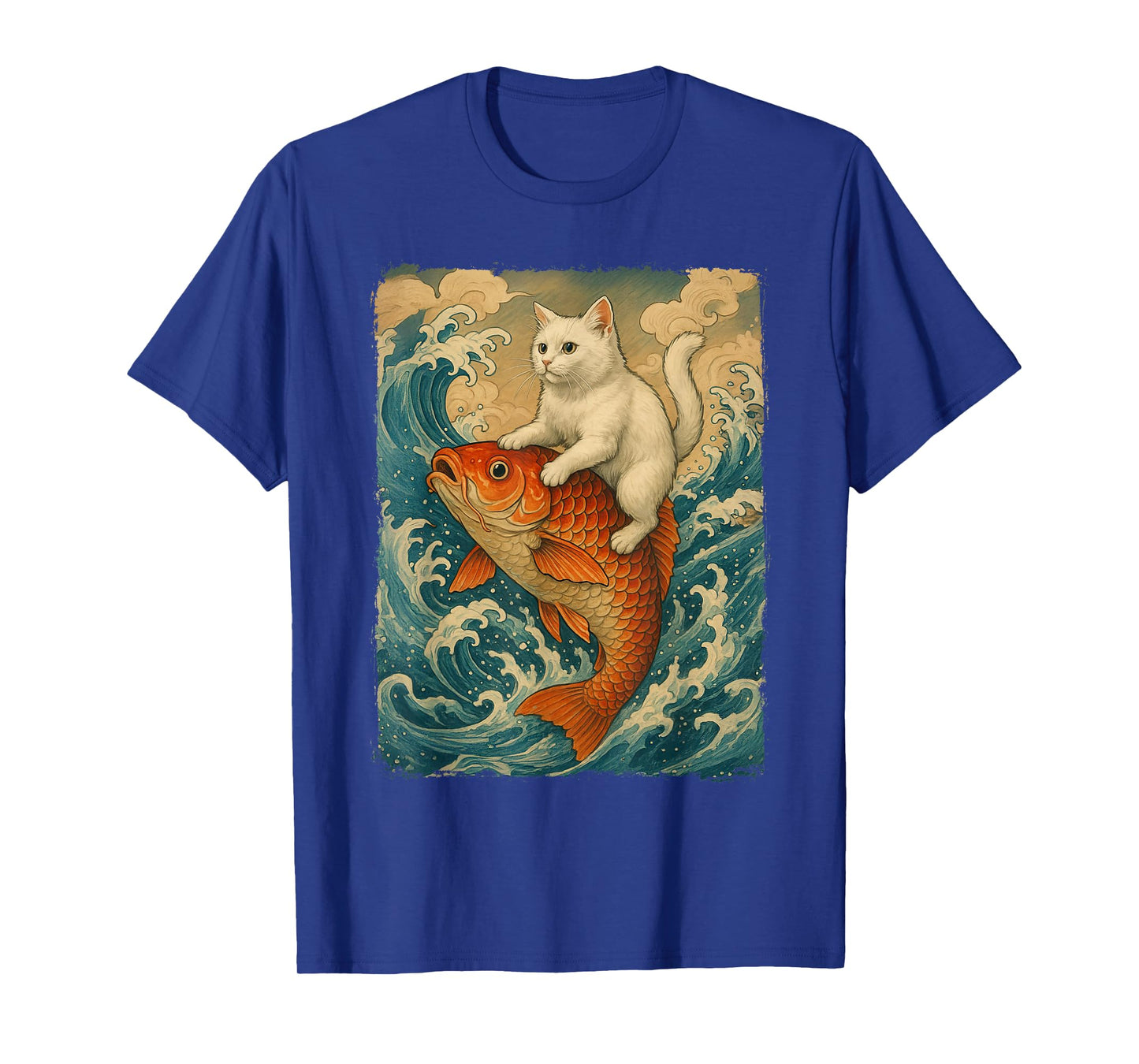 Graphic Tee Men Women Funny Cat Koi Japanese Art Wave T-Shirt