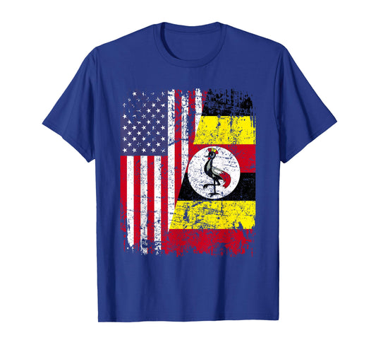UGANDAN ROOTS | Half American Flag | UGANDA FLAG T-Shirt
