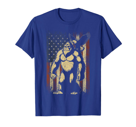 Sasquatch Bald Eagle Funny 4th of July Bigfoot American Flag T-Shirt