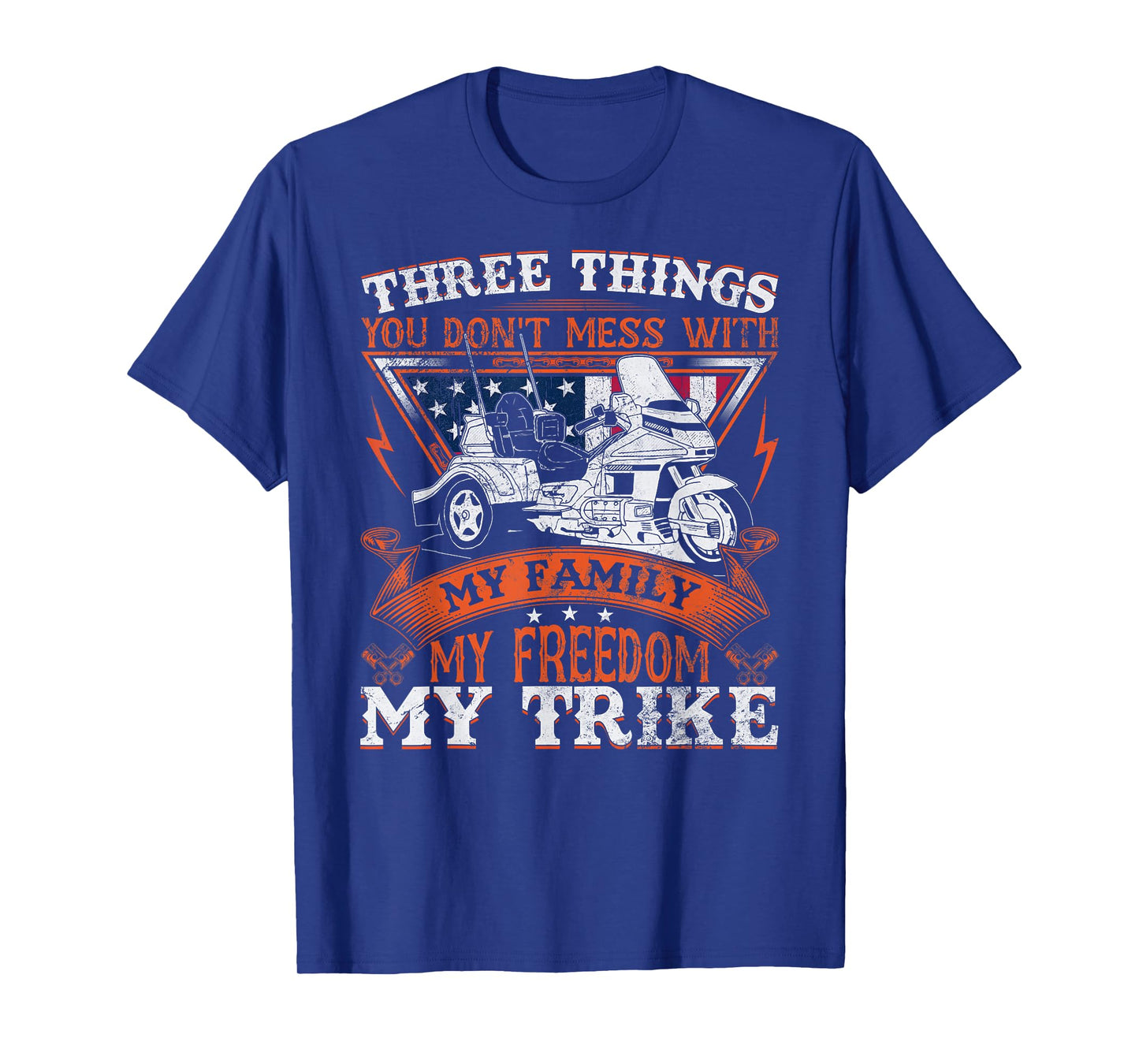 Motorcycle Trike Three Wheels American Flag Biker Rules T-Shirt for Women Men