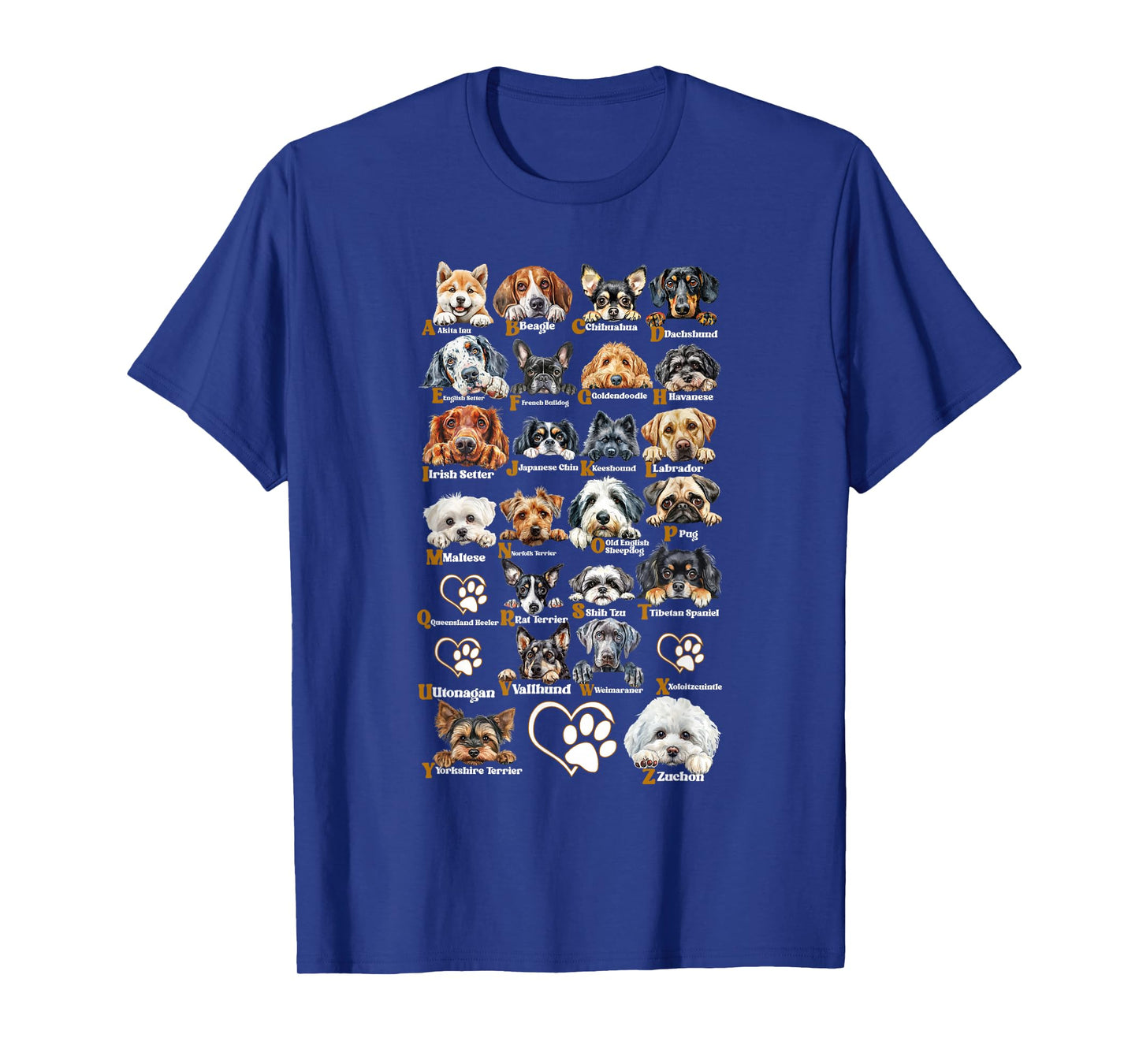 ABC Dog Breeds Identification A-Z Types of Dogs Canine T-Shirt