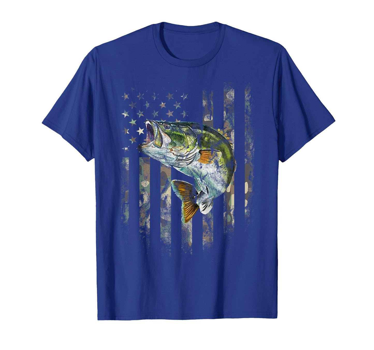 Camo American Flag Bass Fishing Fishermen Patriotic USA Flag T-Shirt