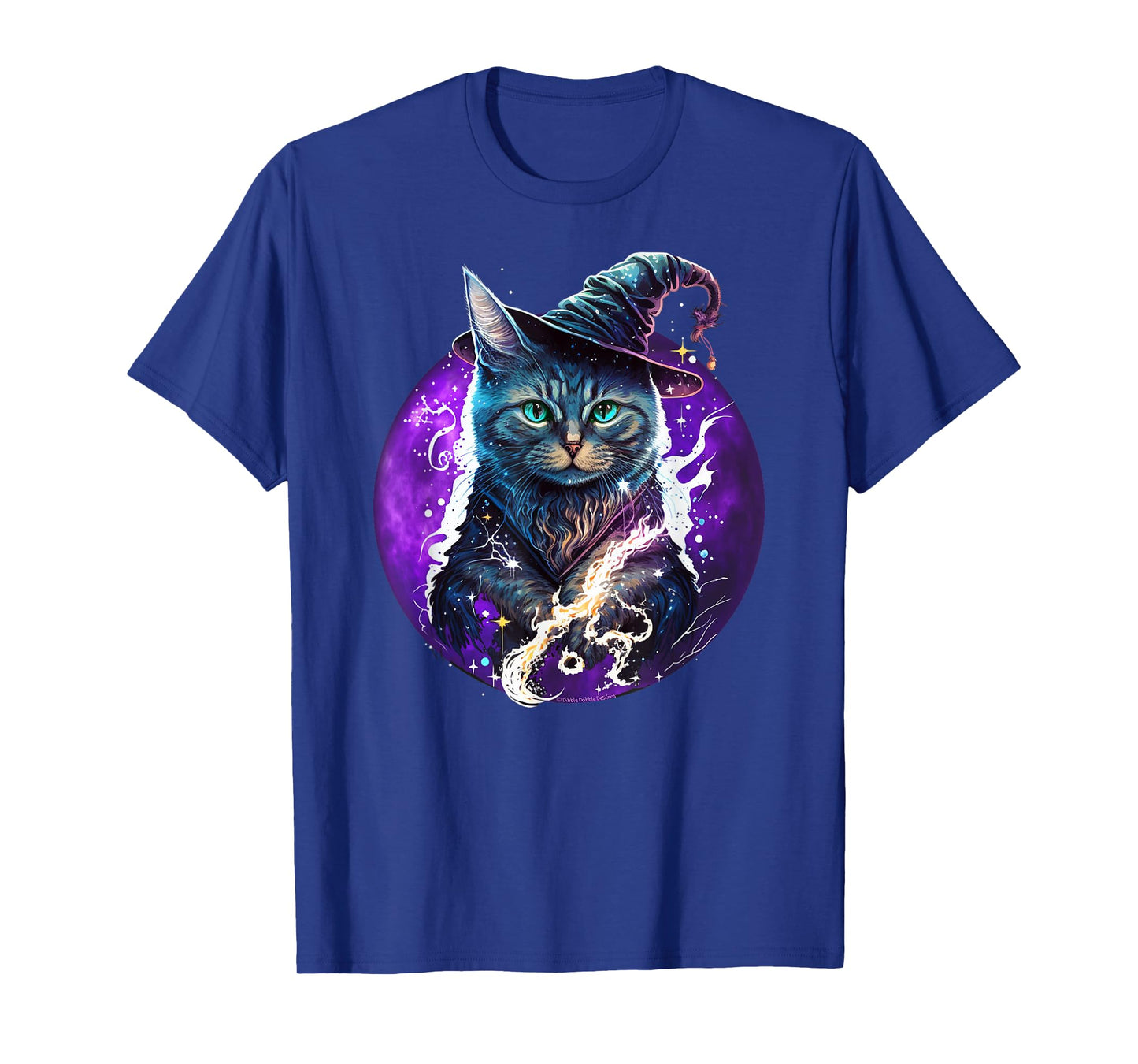 Beautiful Wiccan Cat with a Witch Hat Purple Moon Witchy Cat T-Shirt
