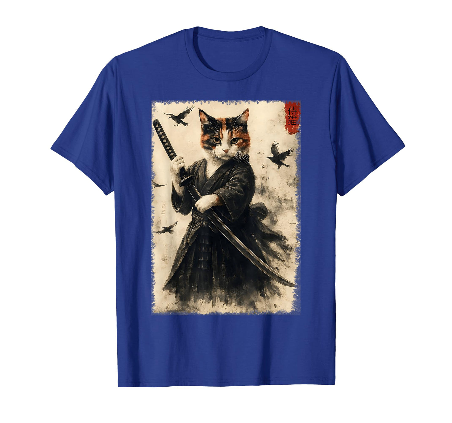 Funny Japanese Samurai Cat Kitten Men Women Kids T-Shirt