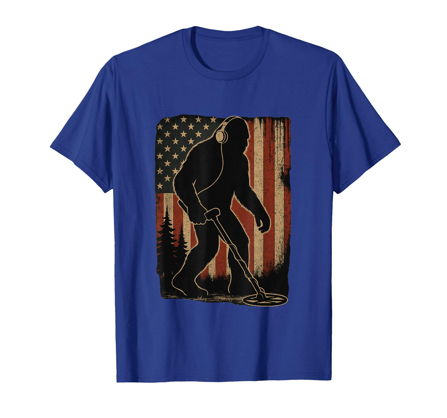 Bigfoot Dirt Fishing Metal Detecting American Flag Patriotic T-Shirt