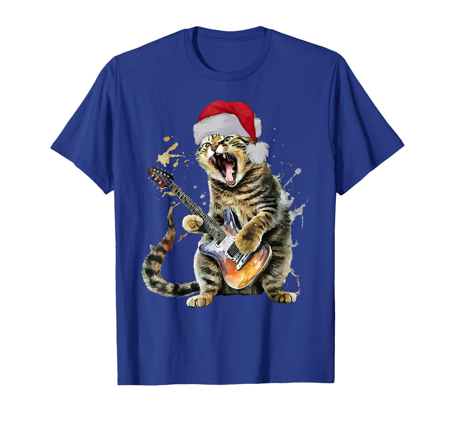 Christmas Cat Playing Guitar Musician Band Cat Lover T-Shirt