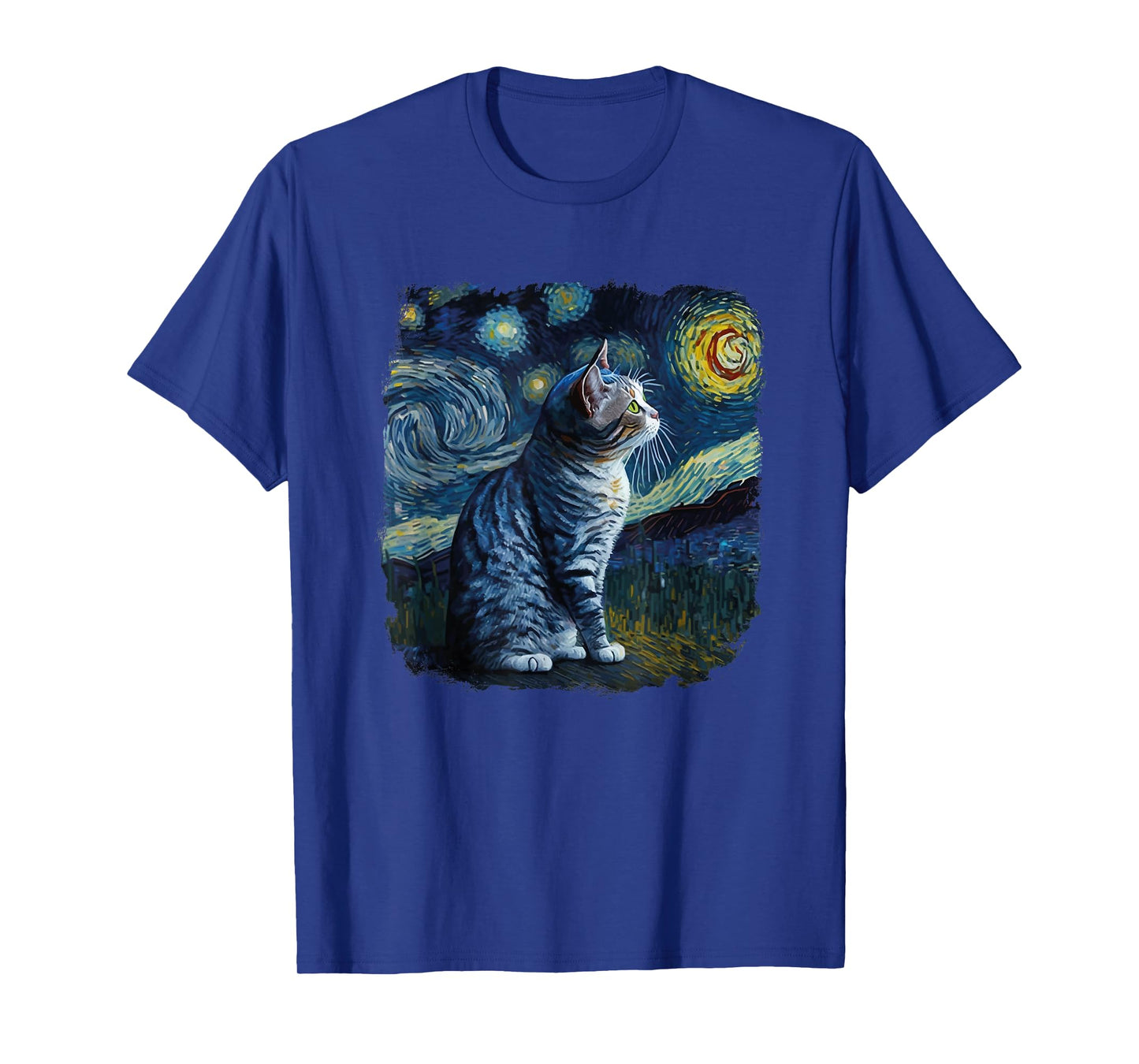Funny Van Gogh Starry Night Cat American Shorthair Cat Lover T-Shirt